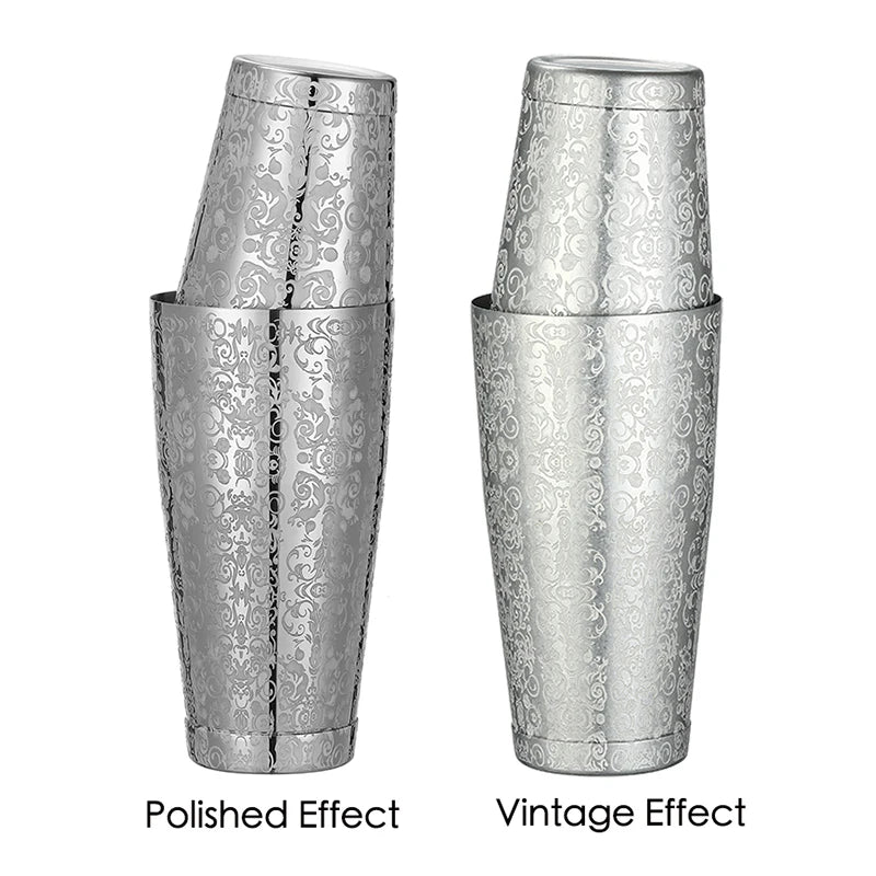 2 Pieces Boston Cocktail Shaker With Etching Pattern Bar Cocktail Shaker Tin Set - 800ml & 500ml