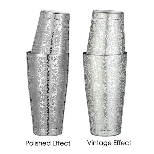 2 Pieces Boston Cocktail Shaker With Etching Pattern Bar Cocktail Shaker Tin Set - 800ml & 500ml