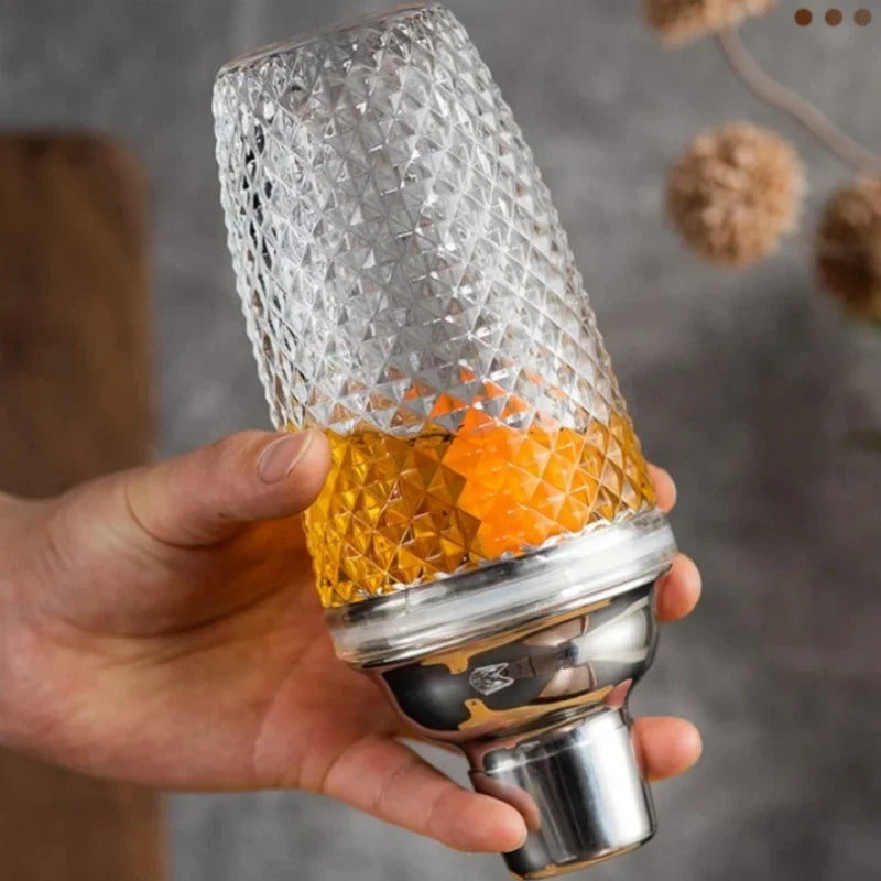 Luxury Glass Cocktail Shaker Martini Mocktail Making Set with Leakproof Metallic Steel Lid Strainer for Home Use Bar Cart Gadget